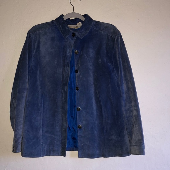 French Laundry Tops - Navy blue suede jacket.